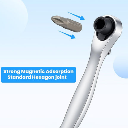 Mini 1/4 Ratchet Wrench, Reversible Stubby Ratchet, Oval Head Socket Wrench, Steel Quarter Inch Compact Socket Wrenches for Tight Spaces