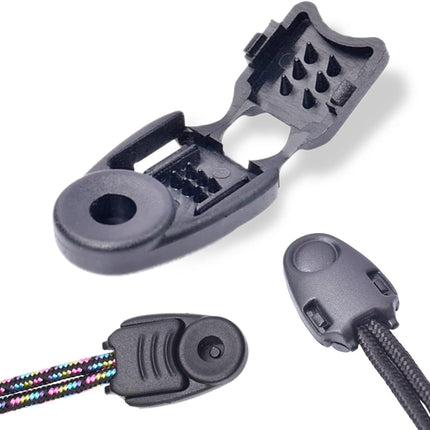 CooBigo 20 Pack Zipper Pull Cord Ends Zipcords Stopper Paracord Parachute Clips Running Shoe lace Elastic Shock Bungee Rope Drawstrings Ends Lock DIY Replacement Plastic Black