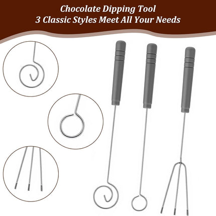 3PCS Chocolate Dipping Tools, Stainless Steel Candy Dipping Tools Set, Chocolate Dip Fork Baking Supplies, Cooking Supplie for Home Bakers Dishwasher Safe