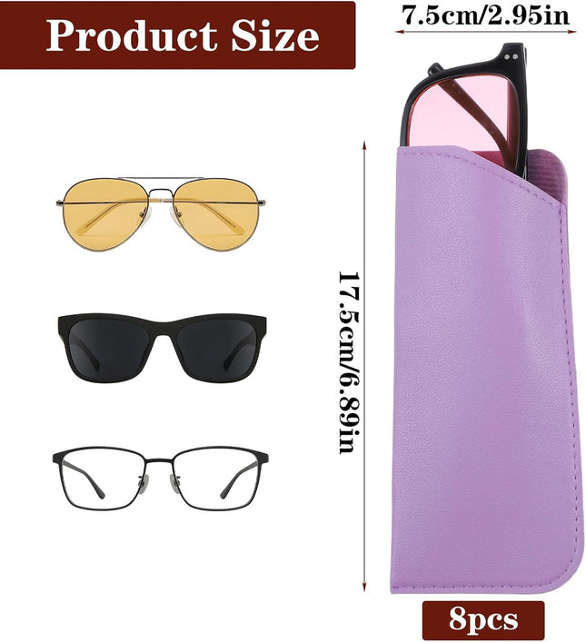 8 Pack Soft Glasses Case 6.89 X 2.95 Inch Soft Leather Glasses Pouch Portable Thin Eyeglasses Case for – product detail