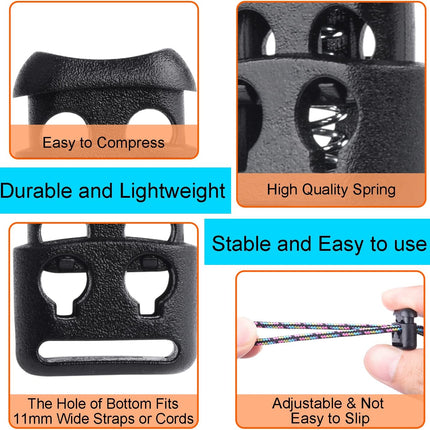 CooBigo Plastic Cord Locks for Paracord Drawstring Clip, Spring Toggle Cord Stopper Sweatpant Hat Gloves Hoodie String Lock