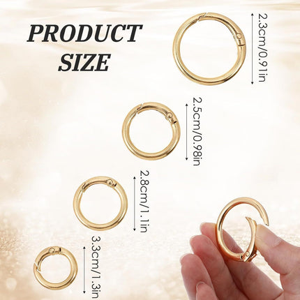 16 Pcs Spring O Ring Clips, Metal Key Ring Clips, Round Carabiner Clip, Small Keychain Clip for Keys, Buckle, Handbag, Bag Purse, Mini Keyring, Replacement Paracord Keychain (Gold, Silver)