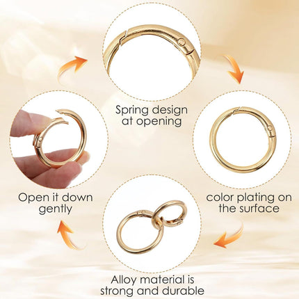 16 Pcs Spring O Ring Clips, Metal Key Ring Clips, Round Carabiner Clip, Small Keychain Clip for Keys, Buckle, Handbag, Bag Purse, Mini Keyring, Replacement Paracord Keychain (Gold, Silver)