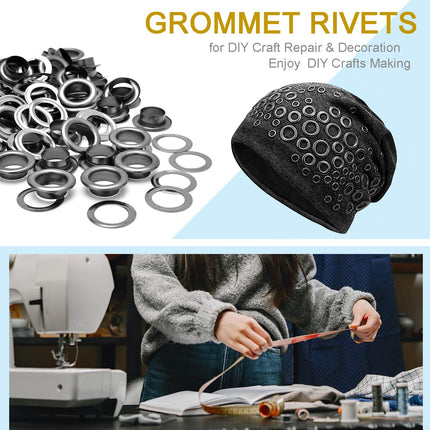 100Sets 1/2 Inch Eyelets and Grommets, Metal Eyelets Grommet Kit with Washers Backing Eyele for Fabric Clothing Tarps Leather Bag Shoes Curtains Hats Tents Repair and Decoration (Black)
