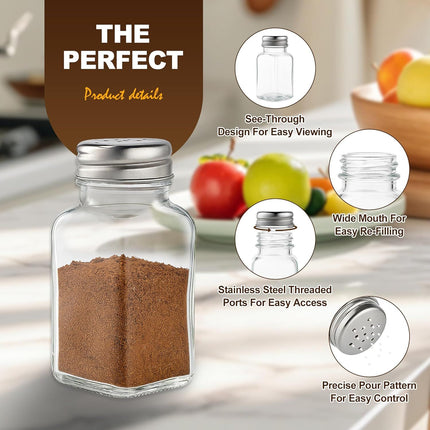 Salt and Pepper Shakers Set, Salt Shaker 2 Pcs,High Transparency Glass Stainless Steel Kitchen Tools Home Essential