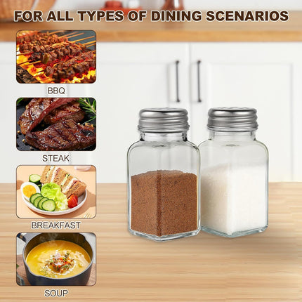 Salt and Pepper Shakers Set, Salt Shaker 2 Pcs,High Transparency Glass Stainless Steel Kitchen Tools Home Essential
