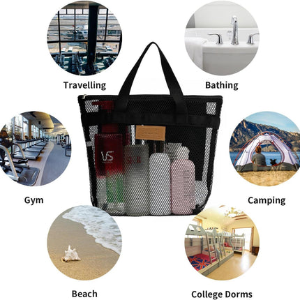 Mesh Shower Caddy Bag Portable Hanging Toiletry and Bath Organizer with Zipper for Travel, Gym, Camping, College Dorms, Beach