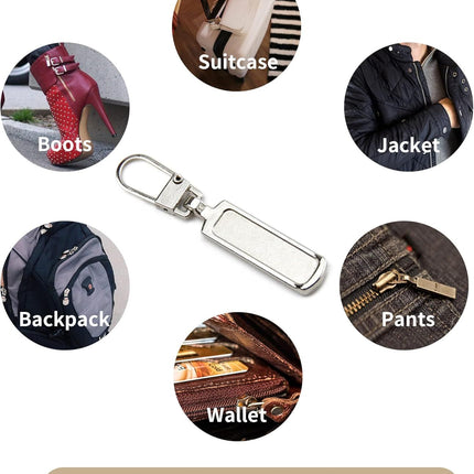 Metal Zipper Pull Replacement for Small Holes, Detachable, Repair for Jacket, Bag Boots, Purse, Coat, Pants (5 Pcs Silver)