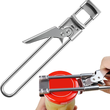 Bottle Opener & Jar Opener for Weak Hands, Adjustable Stainless Steel Can Opener, Multifunctional Jar Lid Opener Gripper for Seniors with Arthritis