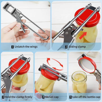 Bottle Opener & Jar Opener for Weak Hands, Adjustable Stainless Steel Can Opener, Multifunctional Jar Lid Opener Gripper for Seniors with Arthritis
