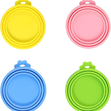 4 PCS Pet Food Can Lids, Silicone Cat Dog Food Can Covers Lids, Universal Size, One fit 3 Standard Size Food Cans, Reusable and Washable Pet Food Covers (light blue, turquoise, pink, yellow)