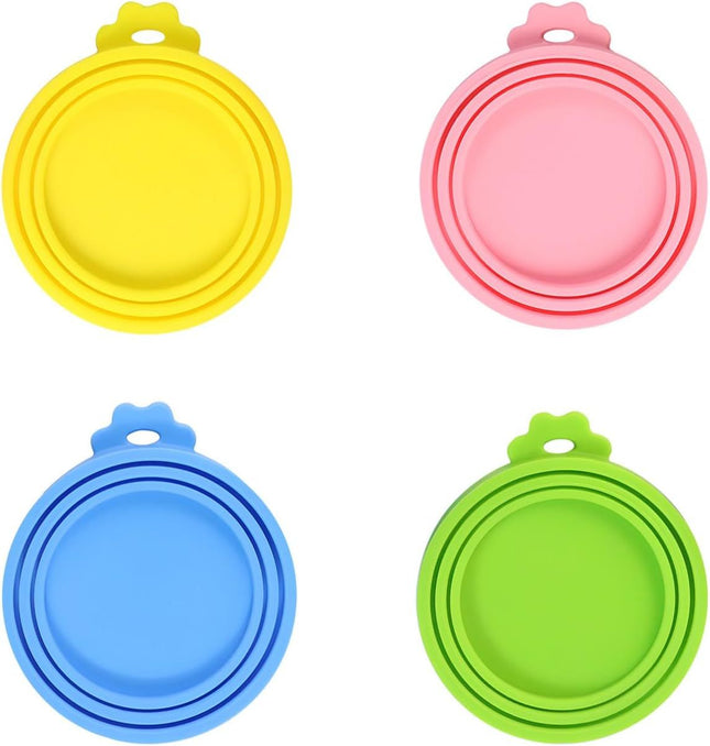 4 PCS Pet Food Can Lids Silicone Cat Dog Food Can Covers Lids Universal Size One (light blue turquoise pink