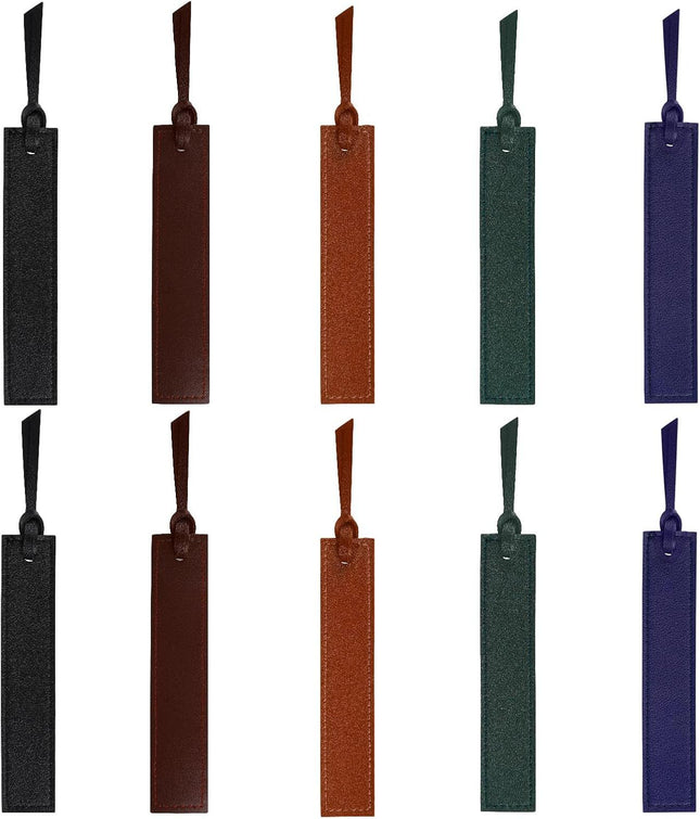 10Pcs Leather Bookmarks Page Markers Handmade Stitched Bookmarks for Book Reader Office School Students