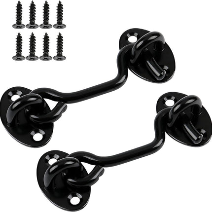 2 Pack 6'' Door Latch Door Lock Hardware, 6'' Hook and Eye Gate Latch Easy Lock for Barn Door, Black Sliding Door Lock with Screws for Window, Cabin Hooks