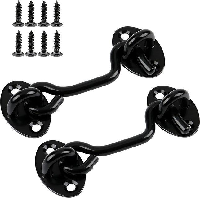 2 Pack 6'' Door Latch Door Lock Hardware 6'' Hook and Eye Gate Latch Easy V1258-DP02-D-535 in Black