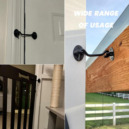 2 Pack 6'' Door Latch Door Lock Hardware, 6'' Hook and Eye Gate Latch Easy Lock for Barn Door, Black Sliding Door Lock with Screws for Window, Cabin Hooks