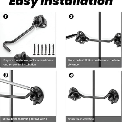 2 Pack 6'' Door Latch Door Lock Hardware, 6'' Hook and Eye Gate Latch Easy Lock for Barn Door, Black Sliding Door Lock with Screws for Window, Cabin Hooks
