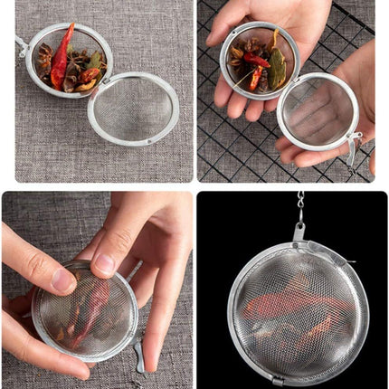 3pcs Stainless steel fine mesh seasoning ball kitchen soup spice stew filter kitchen tool metal tea bag tea ball (3pcs Round Shape),Silver,5cm/6cm/7cm