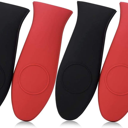 4 Packs Silicone Hot Handle Holder Kitchen Heat Resistant Fry Pan Milk Pot Sleeve Grip Handle Cover Potholder for Cast Iron Skillets Griddles Metal & Aluminum Cookware – Black & Red