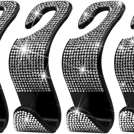 Car Purse Hook Bling Car Headrest Hook for Women Girls, 4 Packs Auto Back Seat Hangers Rear Headrest Hook for Purse, Bag, Handbag, Grocery (Silver)