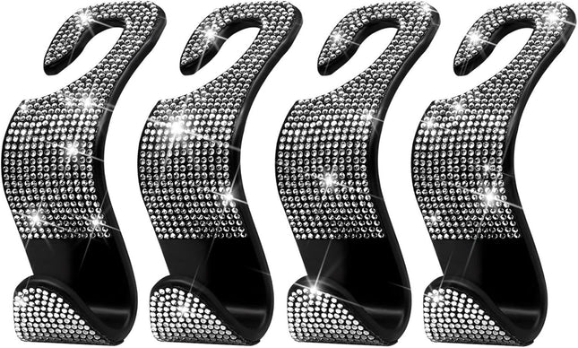 Car Purse Hook Bling Car Headrest Hook for Women Girls 4 Packs Auto Back Seat Hangers Rear Headrest Hook