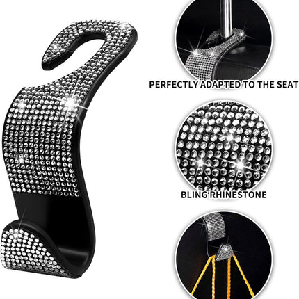 Car Purse Hook Bling Car Headrest Hook for Women Girls, 4 Packs Auto Back Seat Hangers Rear Headrest Hook for Purse, Bag, Handbag, Grocery (Silver)