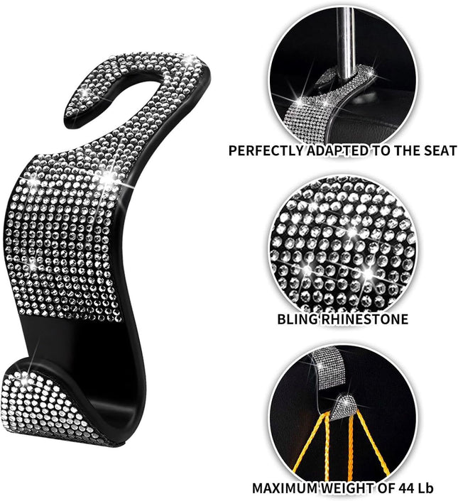Car Purse Hook Bling Car Headrest Hook for Women Girls 4 Packs Auto Back Seat Hangers Rear Headrest Hook – product detail