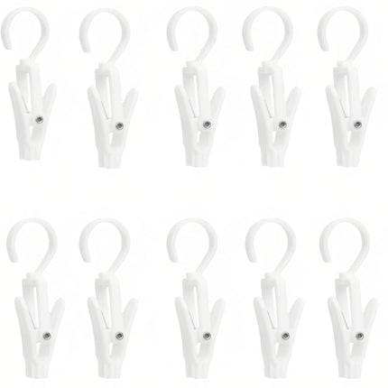 10-Pack Heavy Duty Swivel Clothes Pins - 360° Rotating Hooks for Laundry, Beach Towels, Curtains, Rustproof Stainless Steel Spring, Non-Slip Grip (4.3", White)