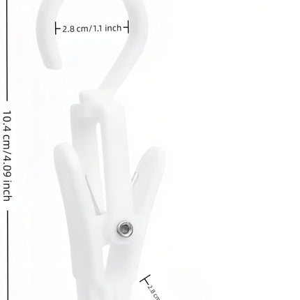 10-Pack Heavy Duty Swivel Clothes Pins - 360° Rotating Hooks for Laundry, Beach Towels, Curtains, Rustproof Stainless Steel Spring, Non-Slip Grip (4.3", White)