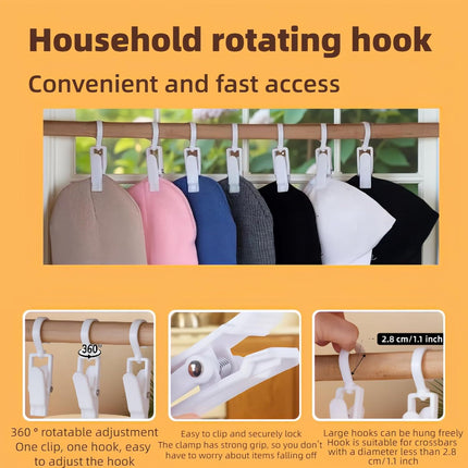 10-Pack Heavy Duty Swivel Clothes Pins - 360° Rotating Hooks for Laundry, Beach Towels, Curtains, Rustproof Stainless Steel Spring, Non-Slip Grip (4.3", White)