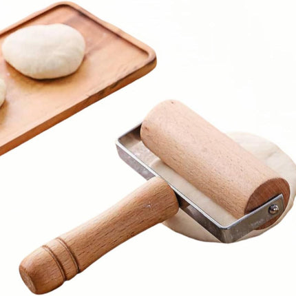 Stainless Steel & Beechwood Rolling Pin with Adjustable Thickness - Ergonomic Dumpling/Pasta Maker、Pizza, Kitchen Tool for Home Chefs, Dishwasher Safe & Rustproof Design (T)