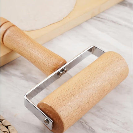 Stainless Steel & Beechwood Rolling Pin with Adjustable Thickness - Ergonomic Dumpling/Pasta Maker、Pizza, Kitchen Tool for Home Chefs, Dishwasher Safe & Rustproof Design (T)