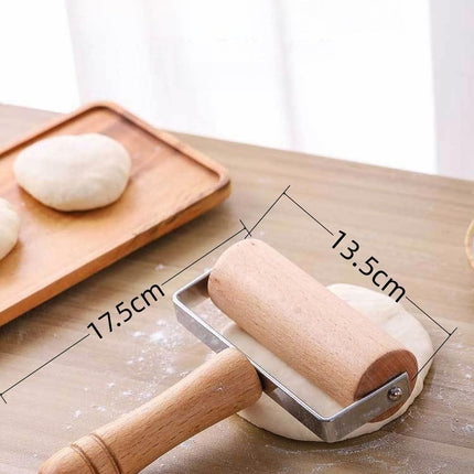Stainless Steel & Beechwood Rolling Pin with Adjustable Thickness - Ergonomic Dumpling/Pasta Maker、Pizza, Kitchen Tool for Home Chefs, Dishwasher Safe & Rustproof Design (T)