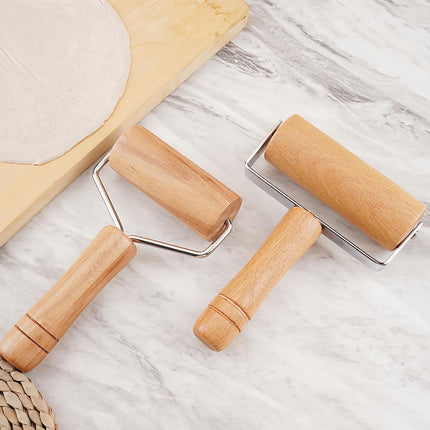 Stainless Steel & Beechwood Rolling Pin with Adjustable Thickness - Ergonomic Dumpling/Pasta Maker、Pizza, Kitchen Tool for Home Chefs, Dishwasher Safe & Rustproof Design (T)