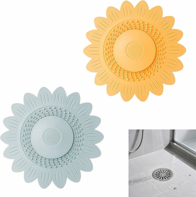 Sunflower Silicone Drain Cover 2-Pack Hair Catcher for Shower Tub Sink Flower Shape Bathtub Drain Cover