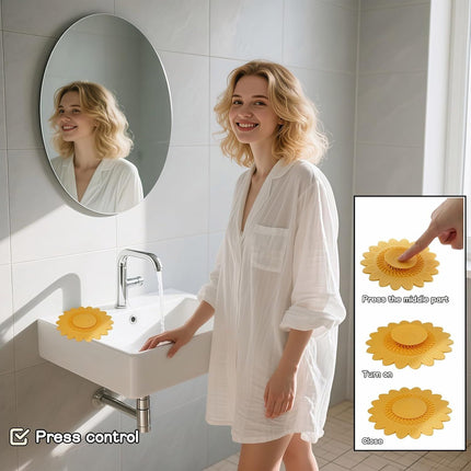 Sunflower Silicone Drain Cover,2-Pack Hair Catcher for Shower Tub Sink, Flower Shape Bathtub Drain Cover, Non-Slip Silicone Strainer for Kitchen Bathroom Laundry (Blue Yellow)