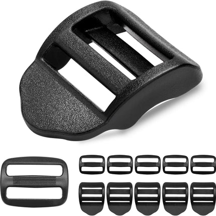 CooBigo 6 Pcs Ladder Slider Buckles+6 Pcs Tri glide Slider for Backpack Strap Clips, Plastic Clips for Straps Adjuster, Backpack Clips for 1 Inch webbing strap.