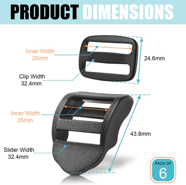 CooBigo 6 Pcs Ladder Slider Buckles Plus 6 Pcs Tri glide Slider for Backpack Strap – product detail