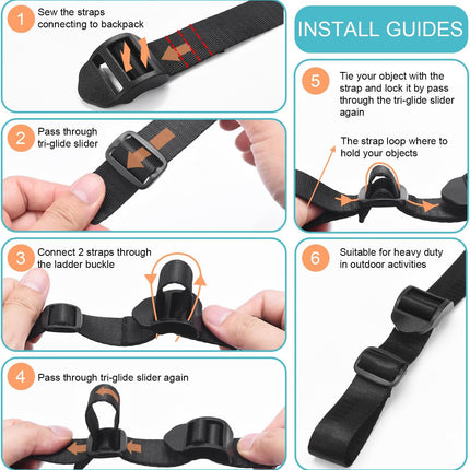 CooBigo 6 Pcs Ladder Slider Buckles+6 Pcs Tri glide Slider for Backpack Strap Clips, Plastic Clips for Straps Adjuster, Backpack Clips for 1 Inch webbing strap.
