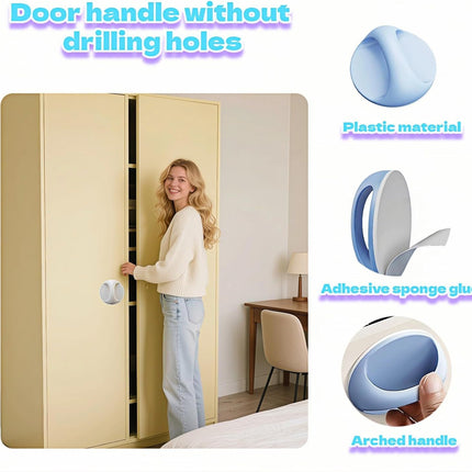 4-Pack Self-Adhesive Cabinet Pulls, No-Drill Handles for Cabinet, Window, Drawer, Glass Door, Easy Installation & Strong Grip (White, Pink, Blue, Green),2.56 Inch Adhesive Pull Knob