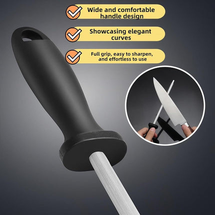 13" Professional Knife Sharpening Steel Rod - High Carbon Magnetic Honing Rod for Kitchen Chef Knives, Ergonomic Non-Slip Grip with Durable Serrations & Hanging Hole - Multi-Purpose for Home (13IN)