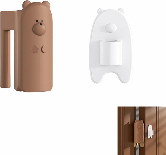 Baby Proof Door Stopper with Adhesive Hook Cute Cartoon Bear Silicone Door Guard Protector for in Brown