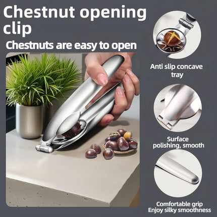 Multi-Purpose Nut Cracker Tool, 6.89 inch Stainless Steel Opener for Chestnuts, Walnuts, Almonds, Peanuts with Anti-Slip Design