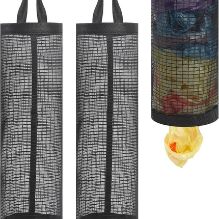 2Pack Plastic Bag Holder, Grocery Bag Holder for Plastic Bags Mesh Hanging Storage Dispenser Trash Bag Organizer Shopping Bag Holder for Plastic Bags