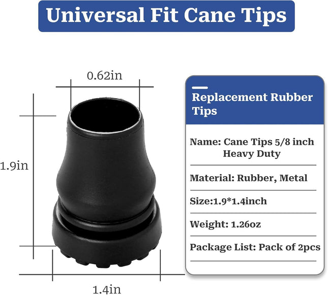 Cane Tips 5/8 inch Heavy Duty 2 Pack Walking Cane Tips Rubber Cane Tip Replacement – product detail