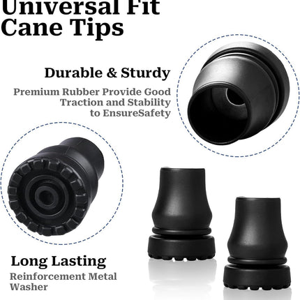 Cane Tips 5/8 inch Heavy Duty, 2 Pack Walking Cane Tips Rubber Cane Tip Replacement Rubber Tips for Canes, Crutch, Cane Foot, Walking Sticks