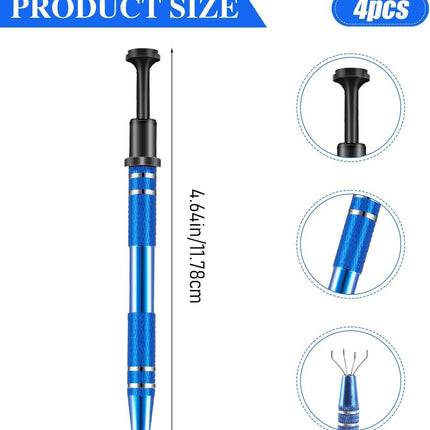 4Pcs 4 Prongs Jeweler's Pick Up Tool, Stainless Steel Piercing Ball Grabber Tools,4-Claw Pick up Tool for Small Parts Grabber for IC Chip Electronic Components Nails Clamping