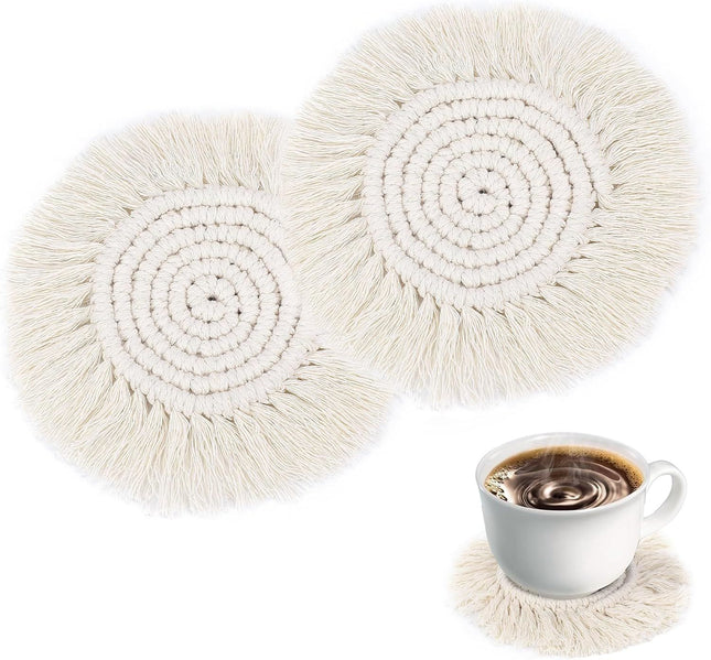 Boho Coasters for Drinks Absorbent Crochet Coasters Round Boho Coaster Set of 2 Housewarming Gift Bar
