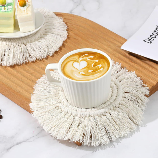 Boho Coasters for Drinks Absorbent Crochet Coasters Round Boho Coaster Set of 2 Housewarming Gift Bar – product detail