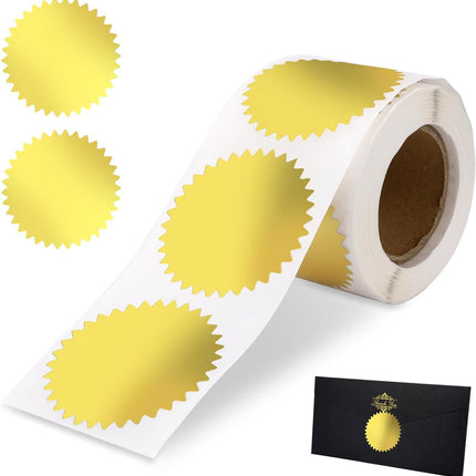 Gold Seals for Certificates 2" Round Gold Envelope Seal Stickers Golden Metallic Embossing Foil Sticker with Serrated Edge for Package, Wedding Envelope, Graduation, 250 Stickers Per Roll